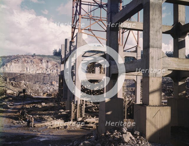 Early stage of construction work at the TVA's Douglas Dam, Tenn., 1942. Creator: Alfred T Palmer.