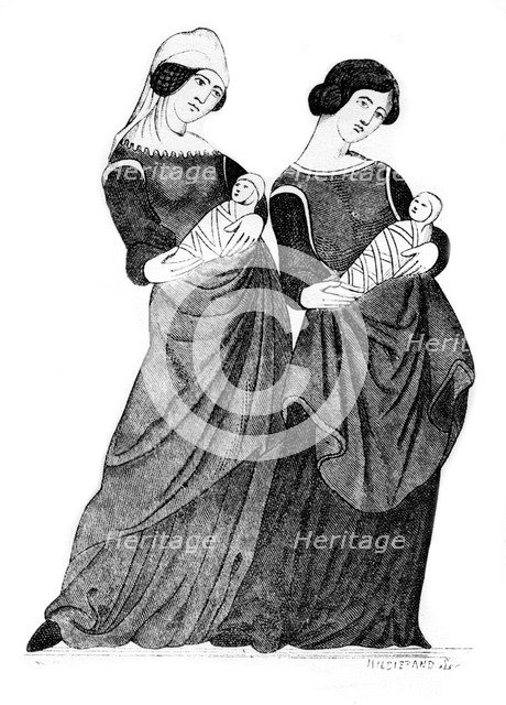 Nurses and sucklings, c1300, (1924). Artist: Hildierand