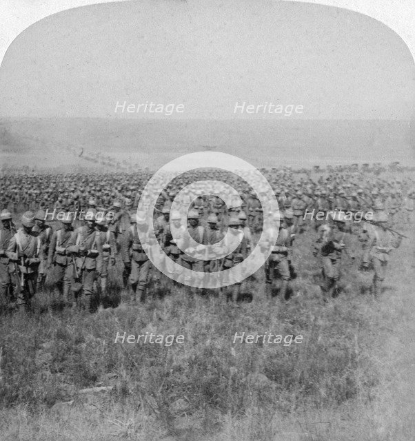 'The gallant Guards Brigade marching on Brandfort', Boer War, South Africa, 1901. Artist: Underwood & Underwood