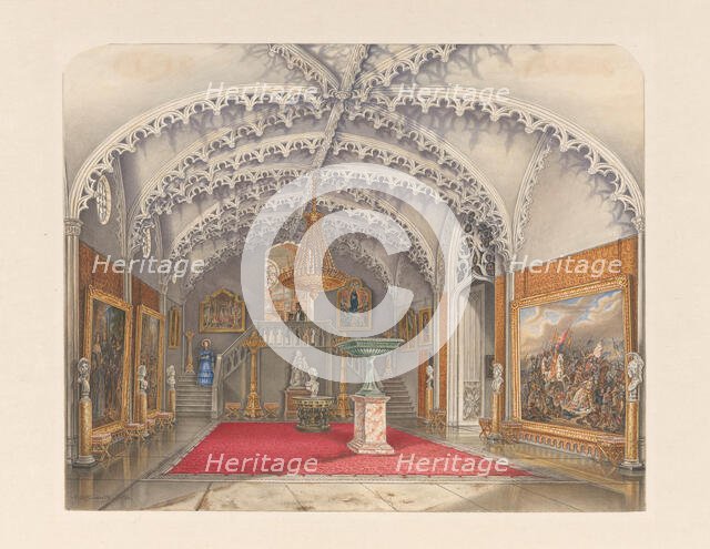 Marble front hall at the Gothic Hall, Kneuterdijk Palace, The Hague, 1850. Creator: Augustus Wijnantz.