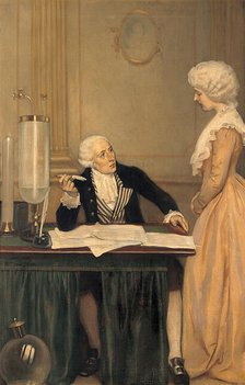 Lavoisier explaining to his wife the result of his experiments on air, c1770s, c1910s. Creator: Ernest Board.