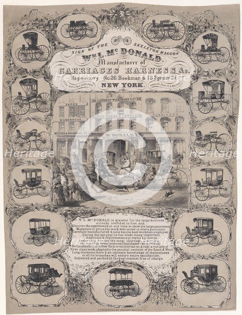 Wm. L. McDonald, Manufacturers of Carriage Harness & Co. Repository, No. 26 Beekman & 1..., 1852-86. Creator: Unknown.