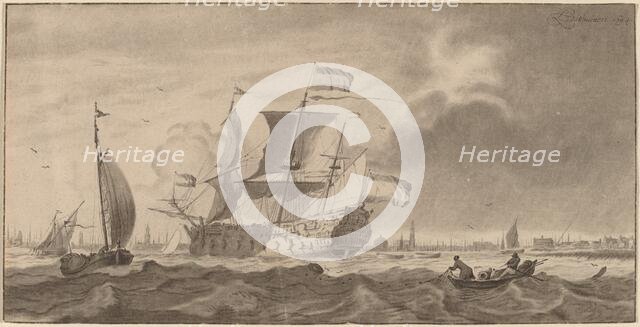 War Vessel in the Y, 1768. Creators: Cornelis Ploos van Amstel, Bernhard Schreuder.