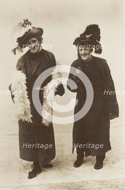 Dick Horn and Harry Brandon dressed as pantomime dames for the Bow Bells...(between 1910 and 1919?). Creator: Unknown.
