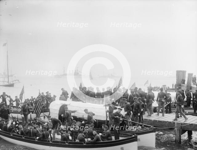 U.S.S. Maine, Marines embarking at Hampton Roads, 1898. Creator: Unknown.