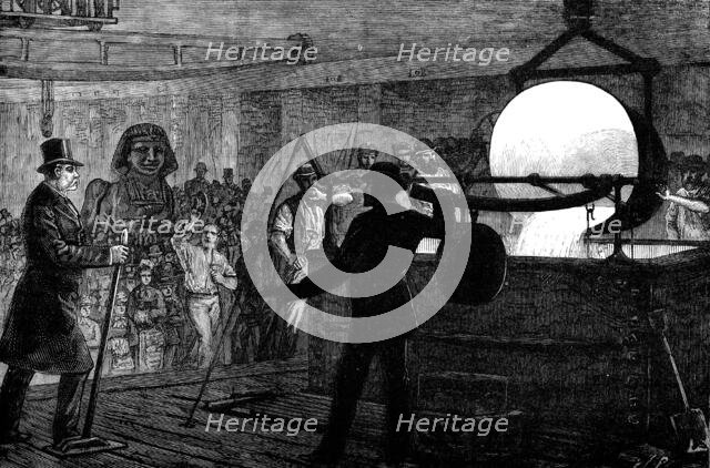 Melting the metal for the bronze Sphinx to be placed on the Thames Embankment, 1881. Creator: William James Palmer.