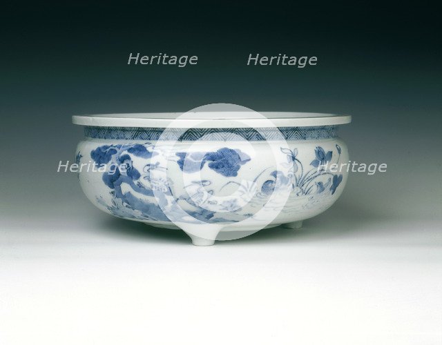Dehua blue and white tripod bowl, China, mid-late 17th century. Artist: Unknown