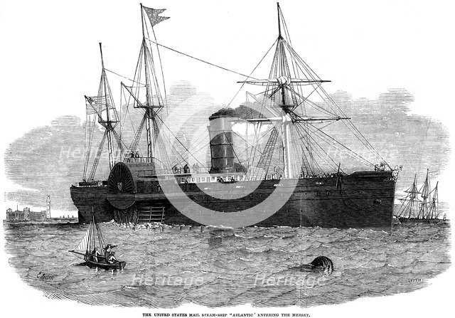 The United States mail steam ship 'Atlantic' entering the Mersey, 1850.  Artist: Smyth