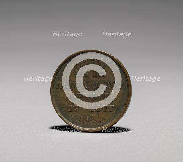 Medal: Commemorating 3c Jubilé de la Reformation Genève 23 Aôut 1835 (reverse), 1835. Creator: Unknown.