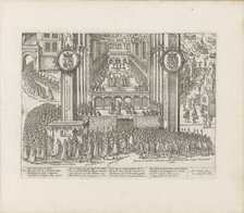 View of the exterior of Westminster Abbey during the coronation of James I, 1603-1604. Creator: Hogenberg, Abraham (after 1578-after 1653).