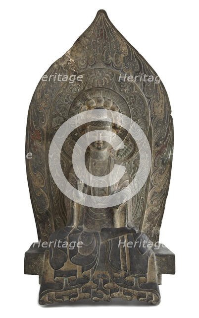 Seated figure of the Buddha Sakyamuni in high relief, Period of Division, 534-550. Creator: Unknown.