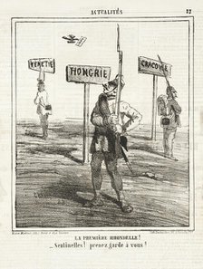La première Hirondelle! Sentinelles! Prenez garde à vous!, 1864. Creator: Cham.