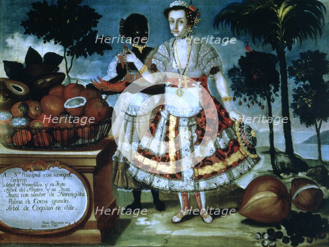 Lady master with her ??slave , oil painting by Vicente Albán, 1783.