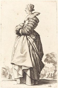 Noble Woman in Profile with her Hands in a Muff, c. 1620/1623. Creator: Jacques Callot.