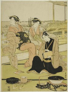 Overlooking the bay at Shinagawa, c. 1790. Creator: Utagawa Toyokuni I.