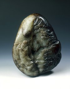 Jade pebble with Bodhidharma crossing a mountain stream, Qing dynasty, China, 1662-1772. Artist: Unknown