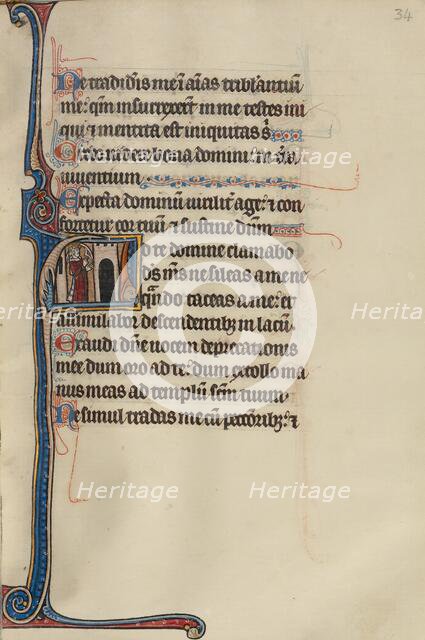 Initial A: David in the Temple; Initial A: David Lifting up his Hands in the Temple, about 1285. Creator: Bute Master.