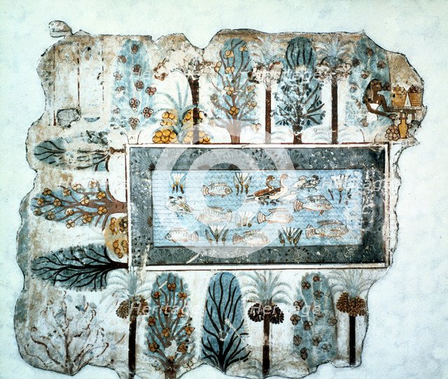 A garden pool: fragment of wall painting, Egyptian, 18th Dynasty, c1350 BC. Artist: Unknown