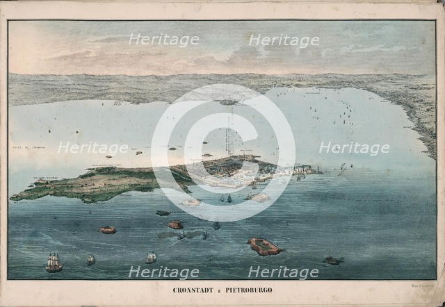 Panoramic view of Kronstadt, 1853. Creator: Civelli, Giuseppe (1816-1882).
