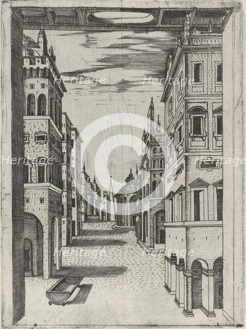 Design for a Stage Set Depicting a Perspectival View of an Ideal Renaissance City, ..., ca. 1550-60. Creator: Anon.