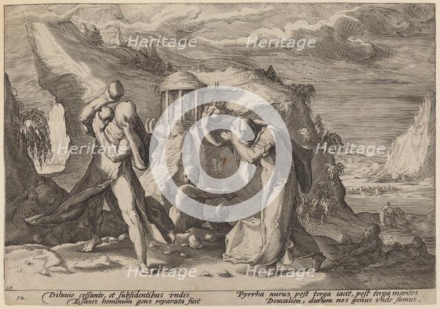 Deucalion and Pyrra Repeopling the Earth, 1589. Creator: Goltzius, Workshop of Hendrick, after Hendrick Gol.