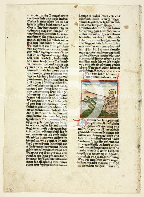 Life of Saint Pirminius from Heiligenleben, Winterteil (Lives of the Saints, Wintertime)..., 1929. Creators: Unknown, Günther Zainer, Jacobus de Voragine, Wilhelm Ludwig Schreiber.