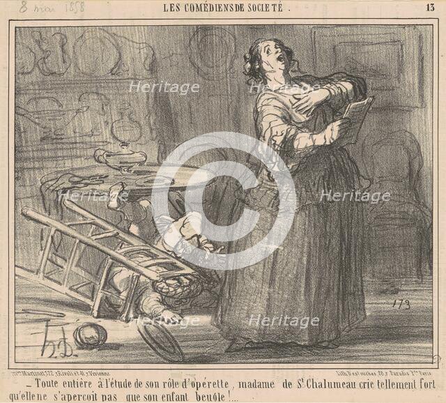 Toute entière a l'etude de son role ..., 19th century. Creator: Honore Daumier.