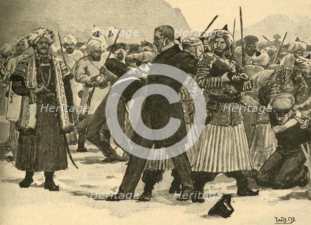 Seizure of Sir William Macnaghten by Akbar Khan, Afghanistan, 1841 (c1890). Creator: Unknown.