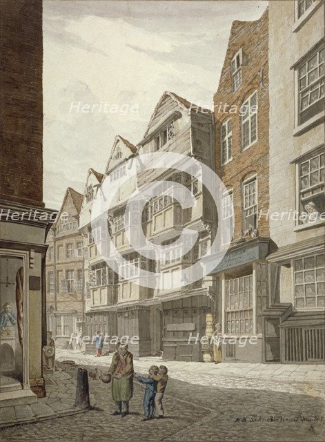 South-west view of an old timber-framed house in Ship Yard, Westminster, London, 1815. Artist: Robert Blemmell Schnebbelie