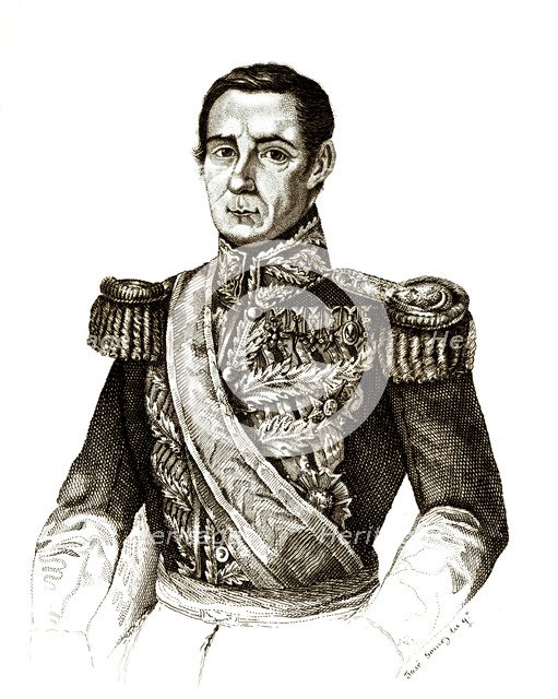 Geronimo Valdes, Lt. Gen. of the army of Isabella II during the 1st Carlist War, engraving 1845.