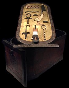Cartouche shaped box from the Tutankhamun tomb, 14th cen. BC. Creator: Ancient Egypt.