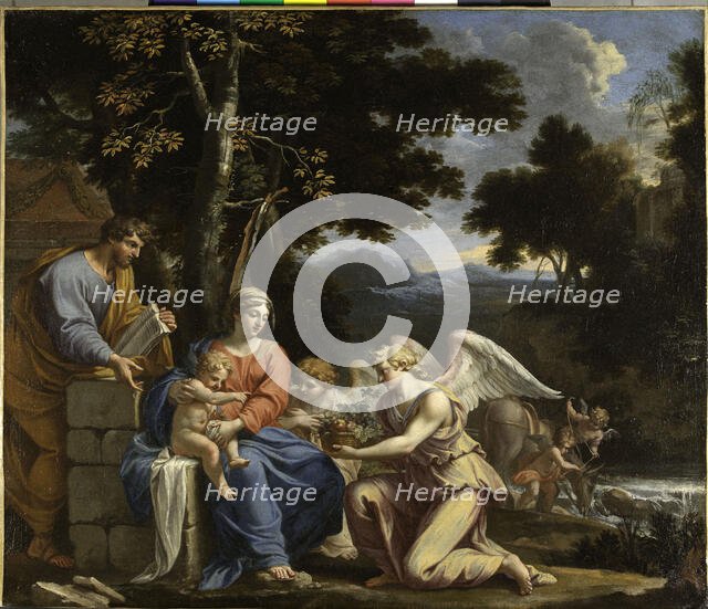 Le repos pendant la fuite en Egypte. Esquisse pour le carton de la tapisserie tissée..., c1652. Creator: Charles Poerson.