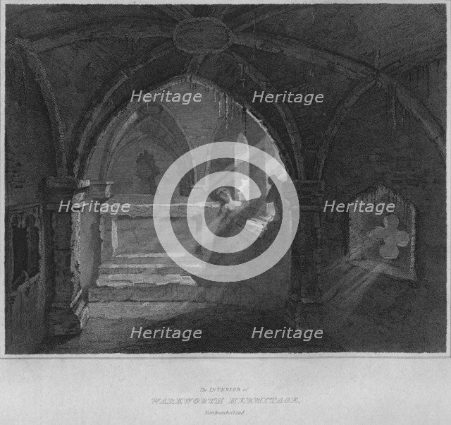 'The Interior of Warkworth Hermitage, Northumberland', 1814. Artist: John Greig.