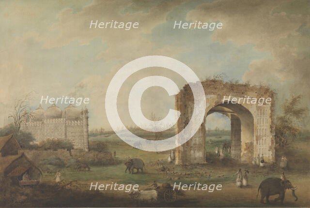 View of a Mosque and Gateway at Motijhil, ca. 1814-23. Creator: Attributed to Sita Ram.