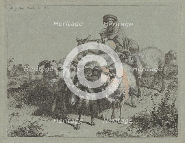Boy on a Donkey Driving a Flock, 1763. Creator: Francesco Londonio.