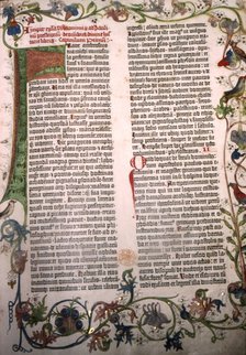 Gutenberg Bible, 42-line Bible printed in Mainz, 1455.  Artist: Unknown.