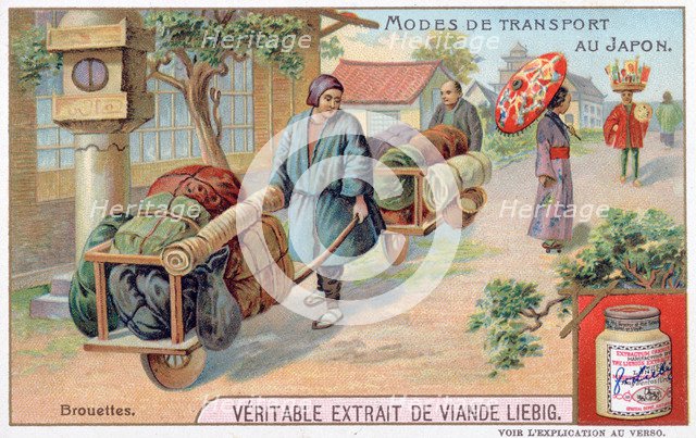 Modes of transport in Japan, wheelbarrow, 19th century. Artist: Unknown