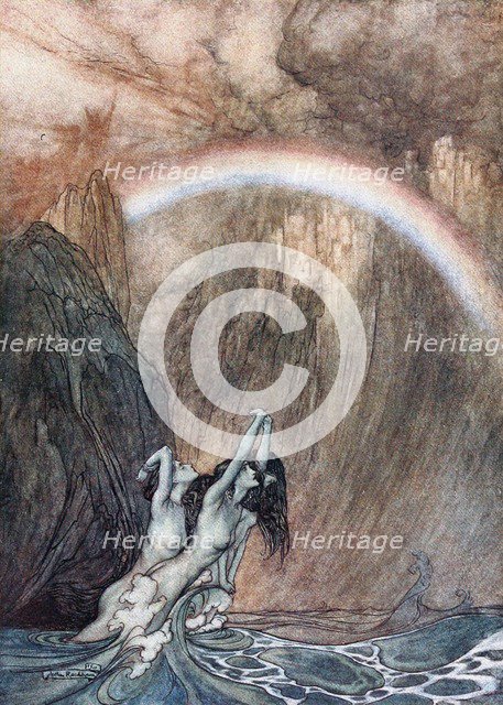 The Rhinemaidens bewail their lost gold. Illustration for The Rhinegold and The Valkyrie by Richar Artist: Rackham, Arthur (1867-1939)