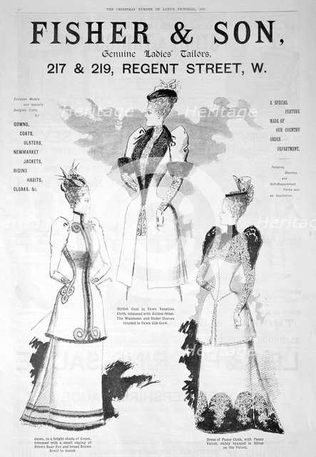 Advert for Fisher and Son, ladies' fashion, 1891. Artist: Unknown