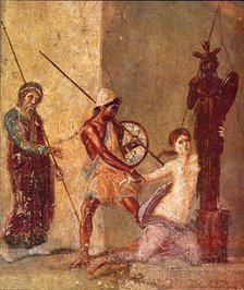 Ajax the Lesser drags Cassandra away from the Xoanon, 1st H. 1st cen. AD. Artist: Roman-Pompeian wall painting  