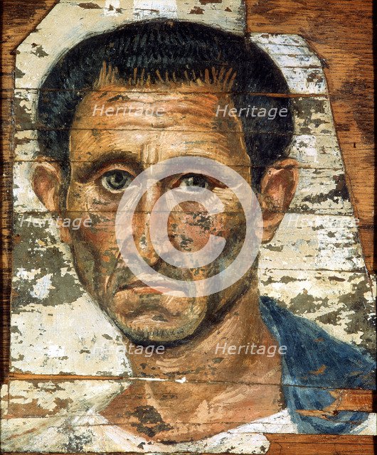 Portrait of a middle-aged man in a blue cloak, Romano-Egyptian mummy portrait, late 1st century. Artist: Unknown