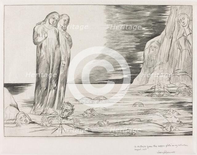 The Circle of the Traitors; Dante's Foot Striking Bocca degli Abbate, 1827. Creator: William Blake.