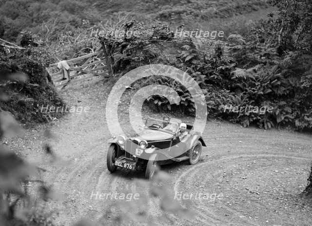 1935 MG PB taking part in a motoring trial in Devon, late 1930s. Artist: Bill Brunell.