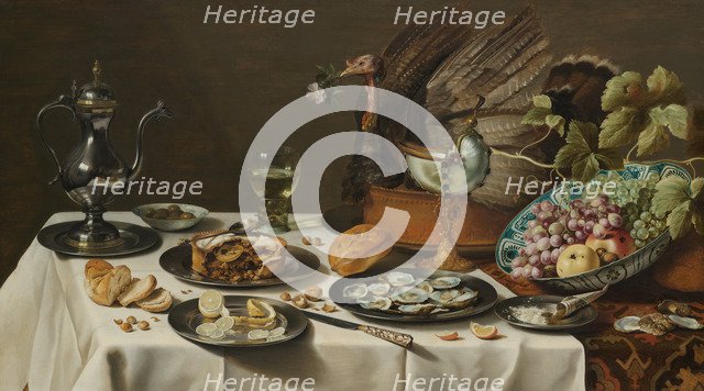 Still Life with Turkey Pie, 1627. Artist: Claesz, Pieter (c. 1597-1660)