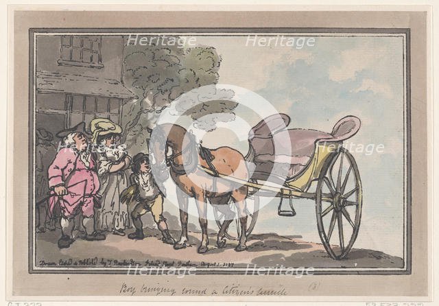 Boy Bringing Round a Citizen's Curricle, August 1, 1787., August 1, 1787. Creator: Thomas Rowlandson.