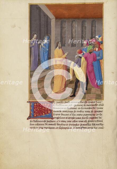 Judas Conspiring with the Jews and Christ Speaking to the Virgin, about 1480-1490. Creators: Master of Guillaume Lambert, Workshop of Master of Guillaume Lambert.