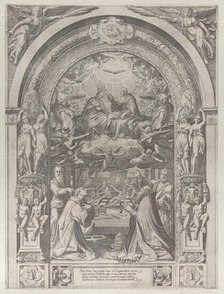 Saints Lawrence, Sixtus, Peter, and Paul adoring the Coronation of the Virgin by Chris..., ca. 1576. Creator: Anon.