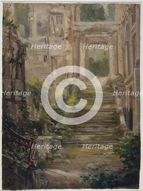 Ruins of the Château de Saint-Cloud: the staircase of honor, c1875. Creator: Jean Baptiste Edmond Allouard.