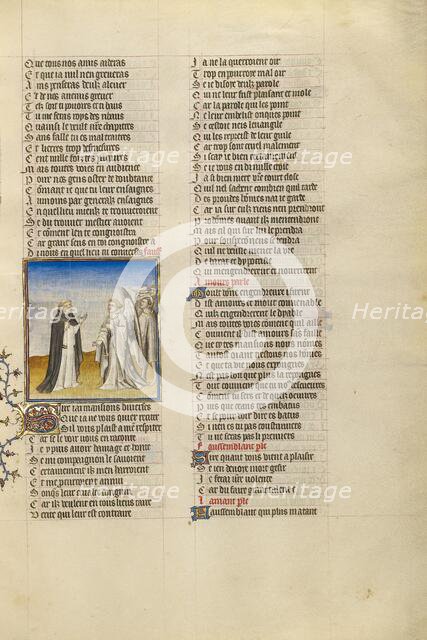 The Personification of False Pretence Speaking with the God of Love; Roman de la Rose, about 1405. Creator: Unknown.