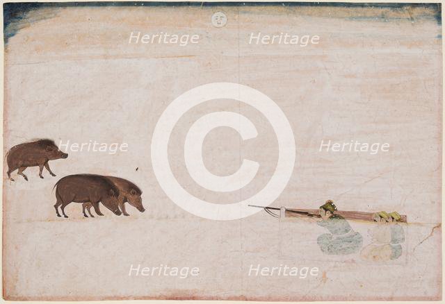 Raja Ram Chand of Amber ? hunting wild boar (r. 1667-1688), c. 1670. Creator: Unknown.